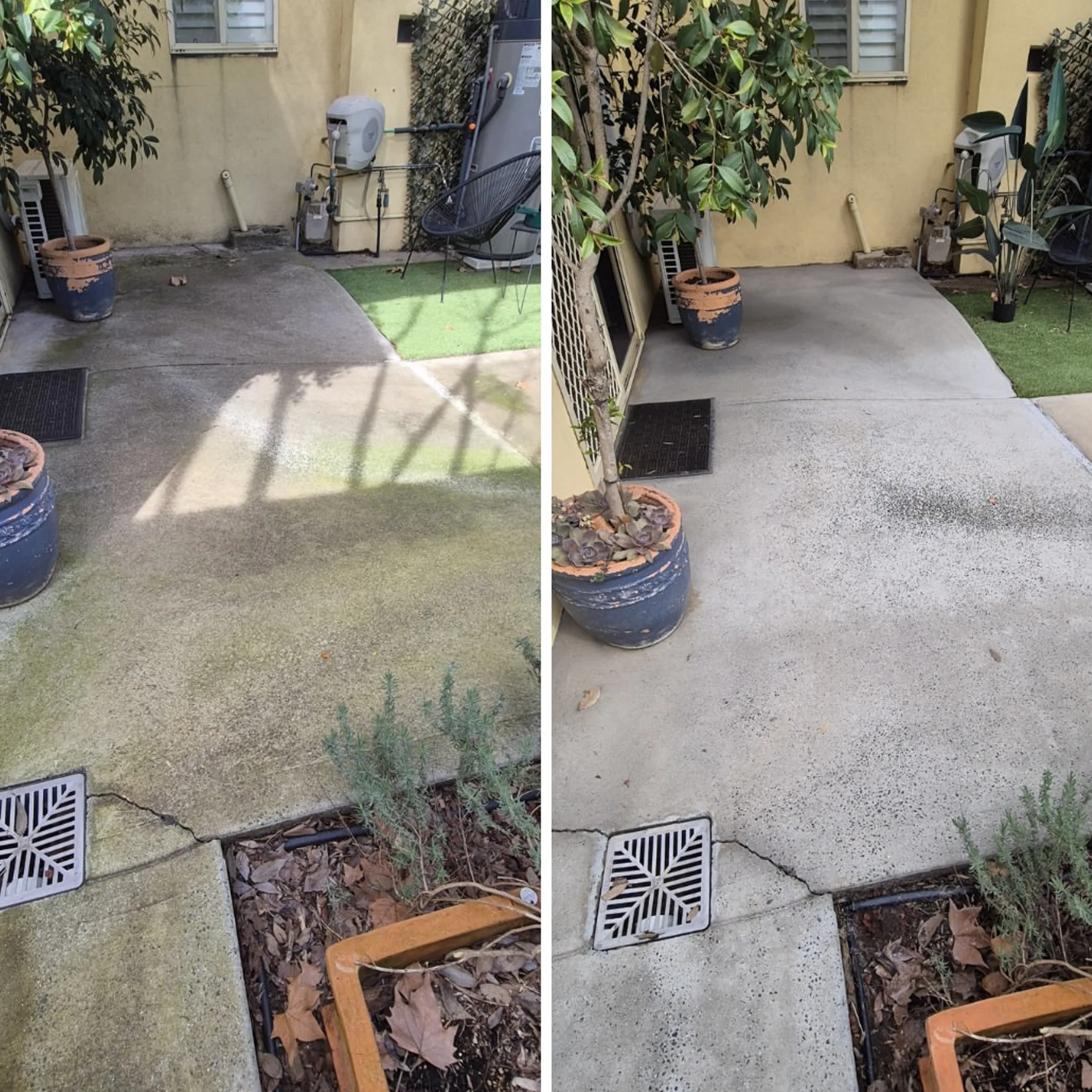 concrete surface before and after cleaning