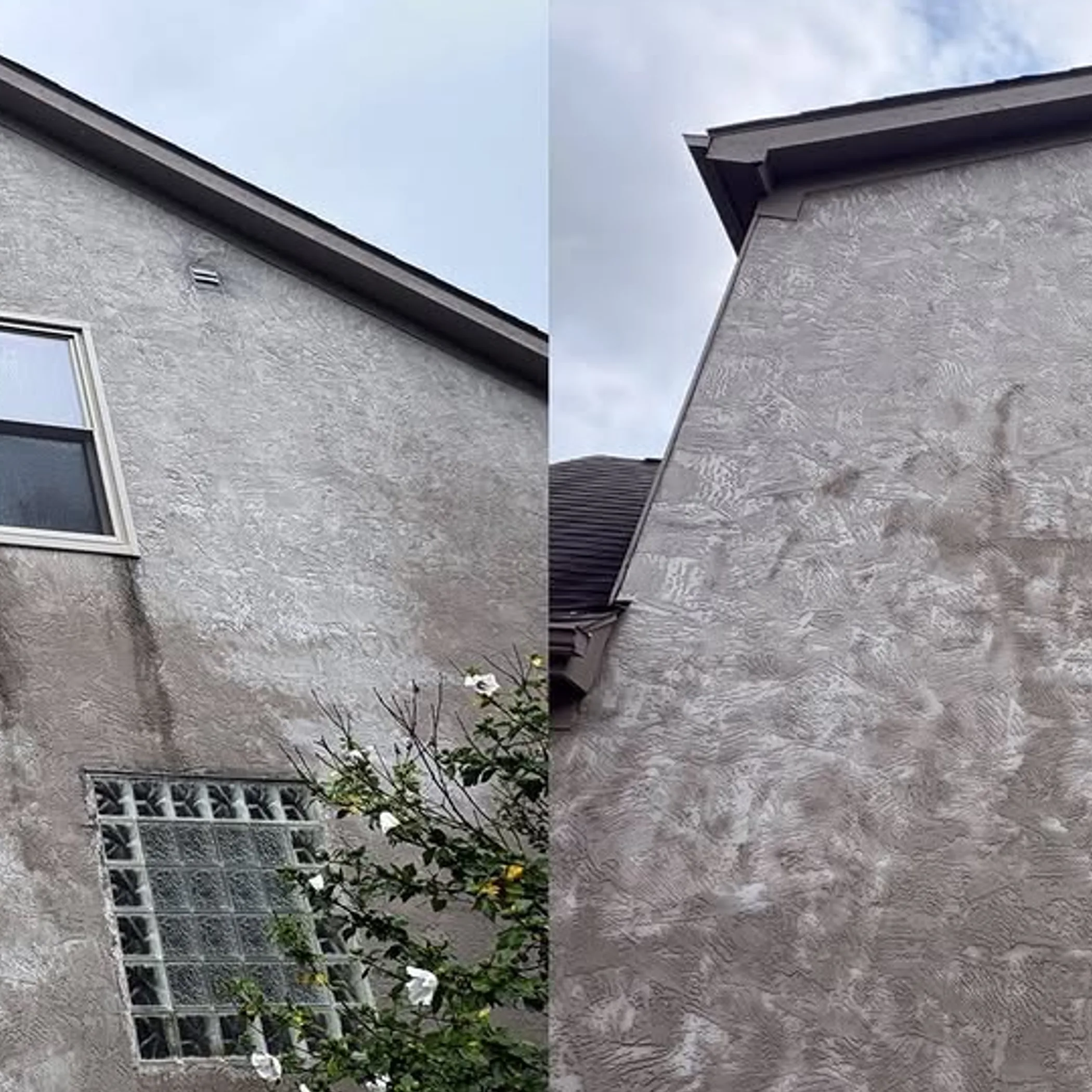 house exterior cleaning on stucco wall