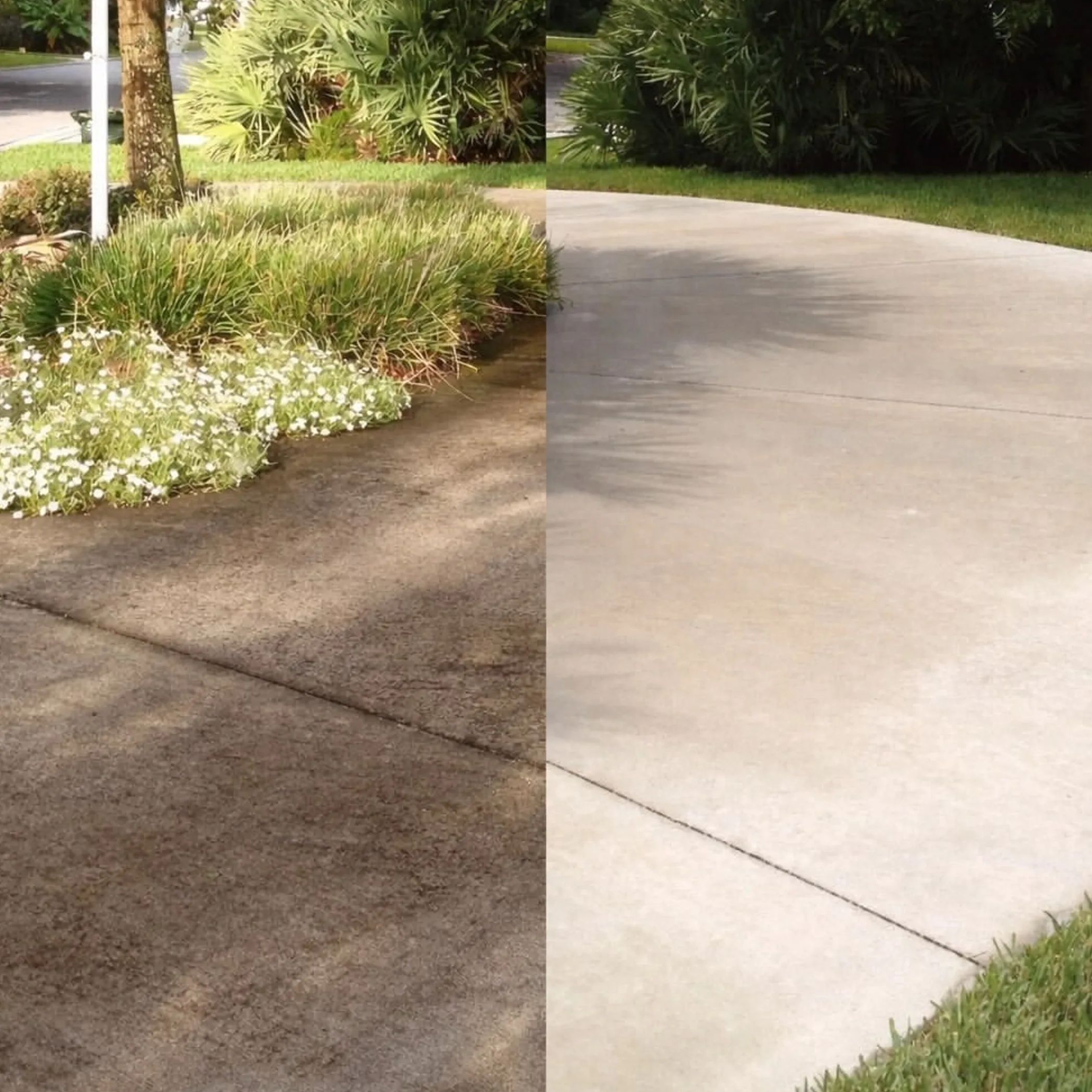 driveway before and after pressure washing