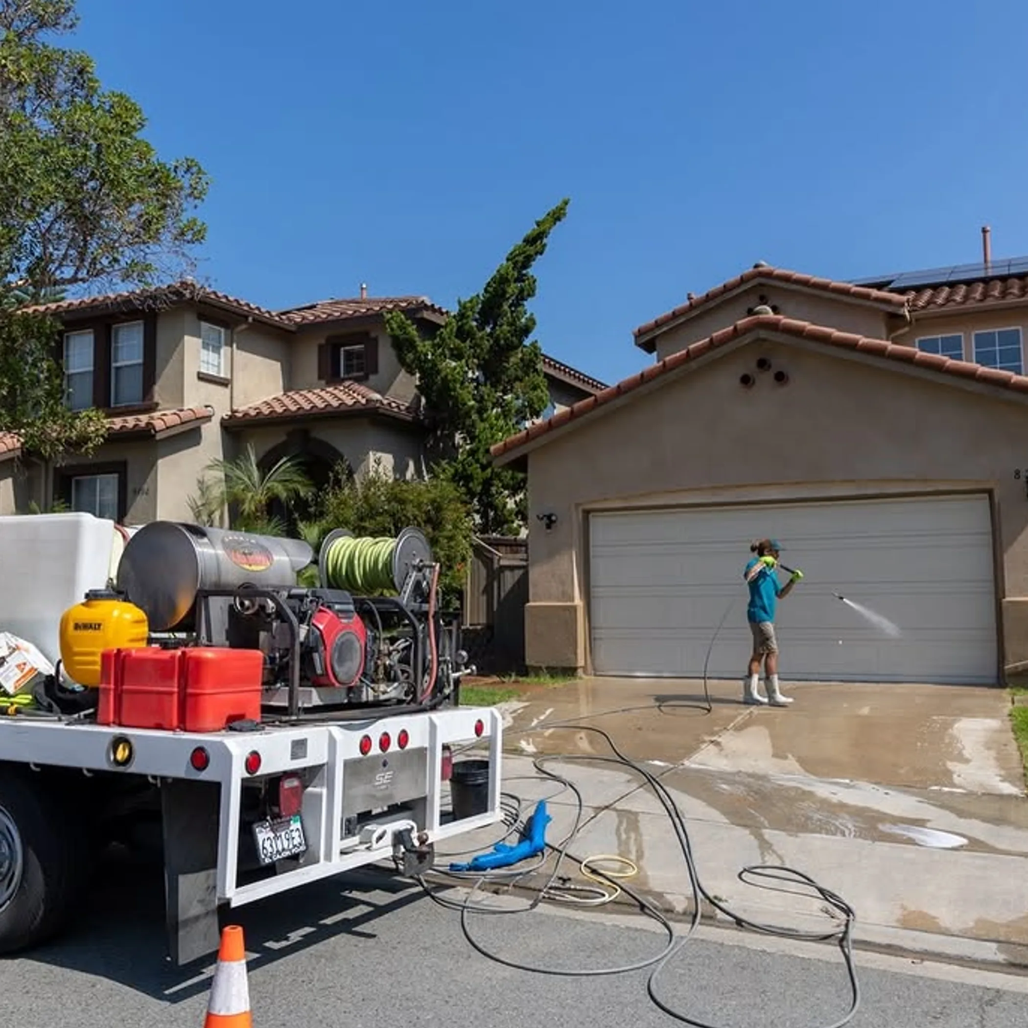 driveway being pressure washed outdoors